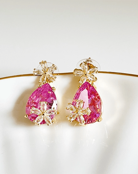 Blush Bloom Pink Teardrop Crystal Drop Earrings - Silks & Jewels