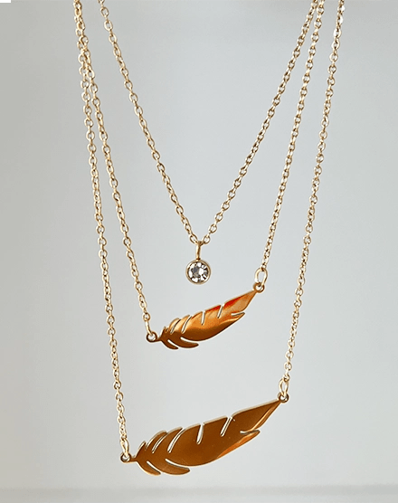 Golden Feather Triple Layer Crystal Necklace - Silks & Jewels