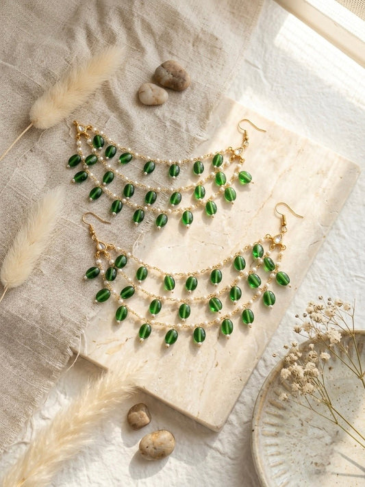 Green beaded kaanchain - Silks & Jewels