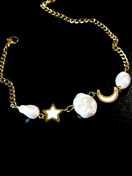 Luna Pearl Charm Bracelet - Silks & Jewels