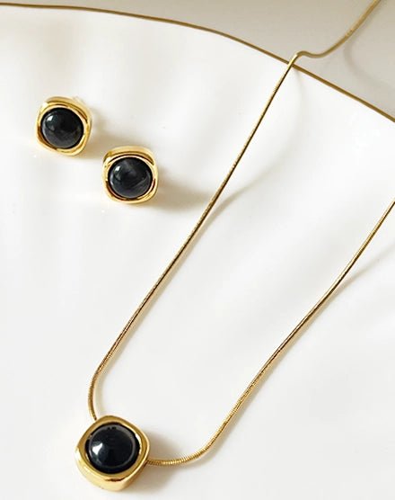 Midnight Muse Black Stone Necklace and Stud Set - Silks & Jewels