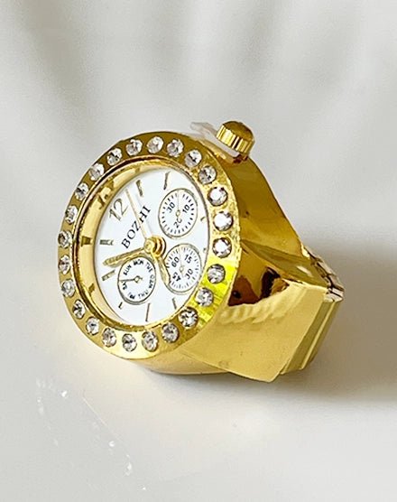 RegalTime Crystal Accent Gold Plated Watch Ring - Silks & Jewels