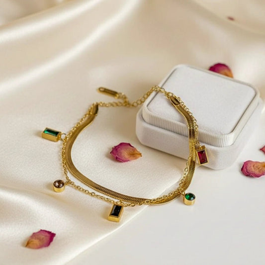 Aurora Gem Multicolor Stones Gold Plated Charm Bracelet - Silks & Jewels