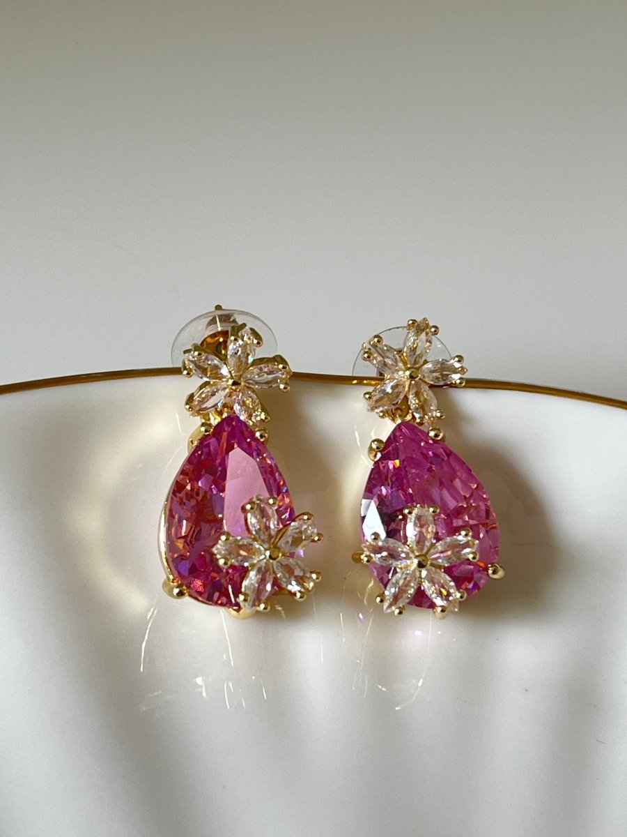 Blush Bloom Pink Teardrop Crystal Drop Earrings - Silks & Jewels