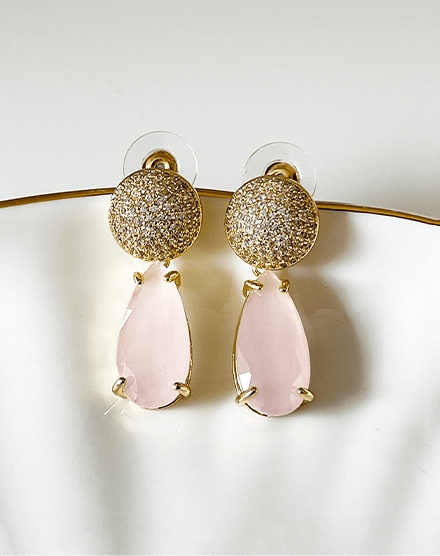 Blush Radiance Pink Teardrop Crystal Dome Earrings - Silks & Jewels