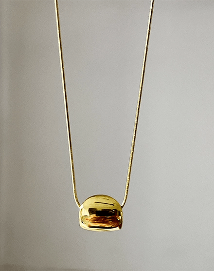 Bold Dome Minimalist Snake Chain Gold Plated Pendant Necklace - Silks & Jewels
