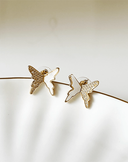 Butterfly Enamel Crystal Gold Plated Stud Earrings - Silks & Jewels