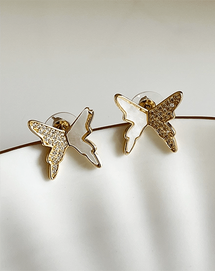 Butterfly Enamel Crystal Gold Plated Stud Earrings - Silks & Jewels