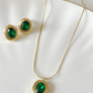 Classic Green Oval Solitaire Stone Gold Plated Necklace Set - Silks & Jewels