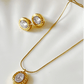 Classic Oval Solitaire Zircon Gold Plated Necklace Set - Silks & Jewels