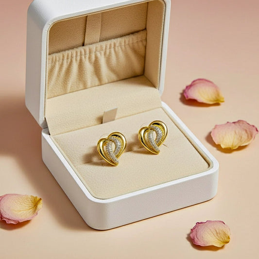 Elegant Heart Sparkling Stone Gold Stud Earrings - Silks & Jewels