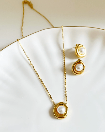 Elegant Pearl Harmony Gold Plated Necklace and Stud Set - Silks & Jewels