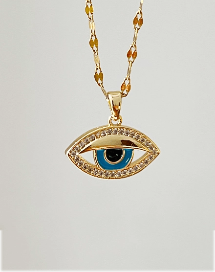 Evil Eye Pendant Stainless Steel Anti - Tarnish Chain Necklace - Silks & Jewels