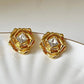 Golden Bloom Rose Crystal Center Stud Earrings - Silks & Jewels