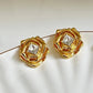 Golden Bloom Rose Crystal Center Stud Earrings - Silks & Jewels