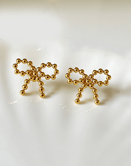 Golden Bow Bead Design Gold Plated Earrings - Silks & Jewels