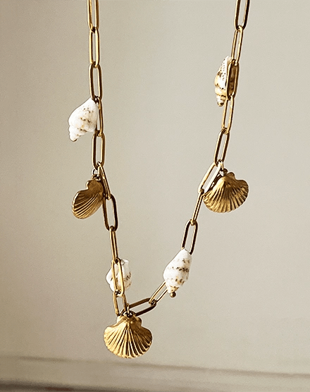 Golden Shore Real Conch Shell Gold Plated Necklace - Silks & Jewels