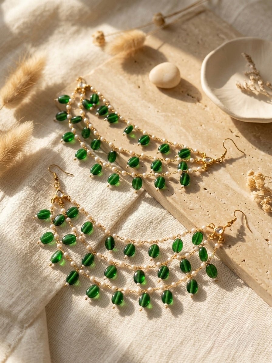 Green beaded kaanchain - Silks & Jewels