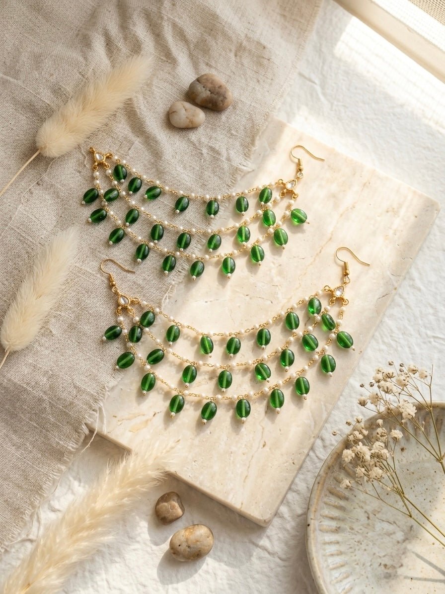 Green beaded kaanchain - Silks & Jewels