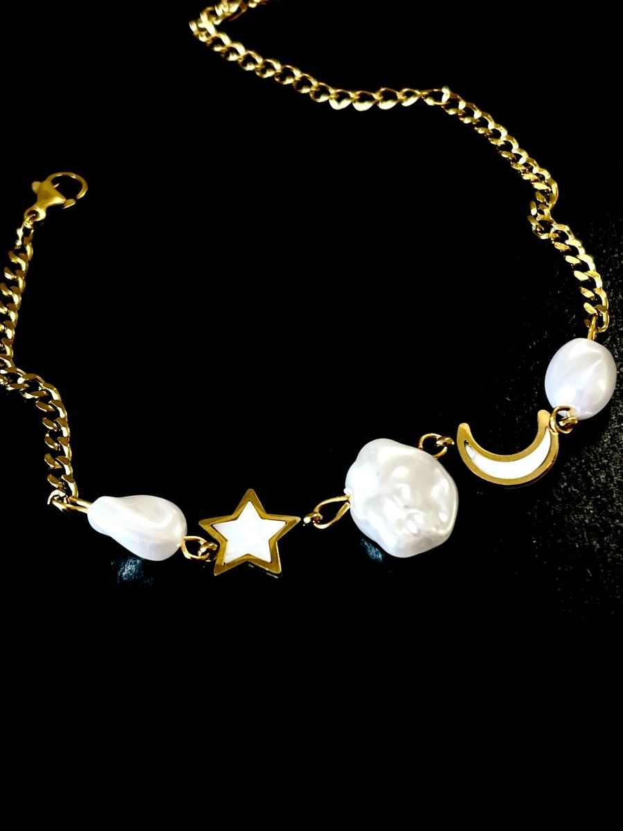 Luna Pearl Charm Bracelet - Silks & Jewels