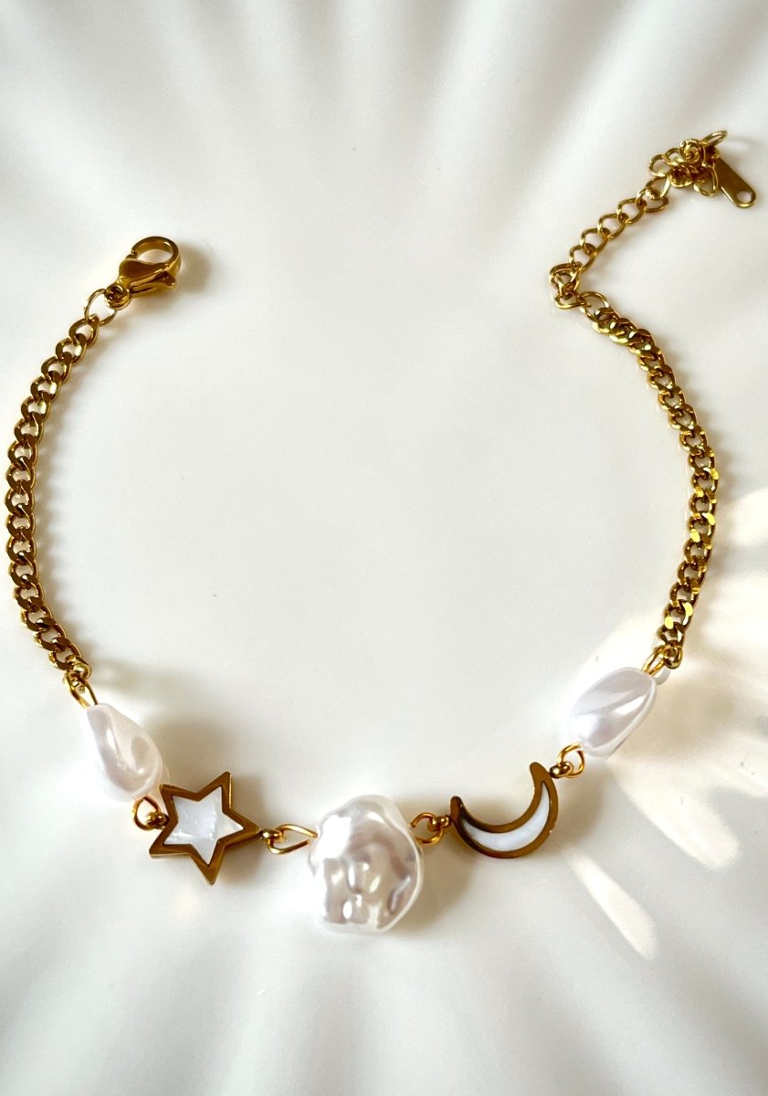 Luna Pearl Charm Bracelet - Silks & Jewels