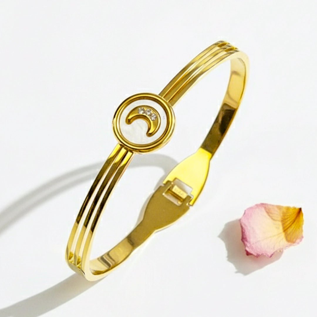 Lunar Glow Mother of Pearl Crescent Moon Bangle - Silks & Jewels