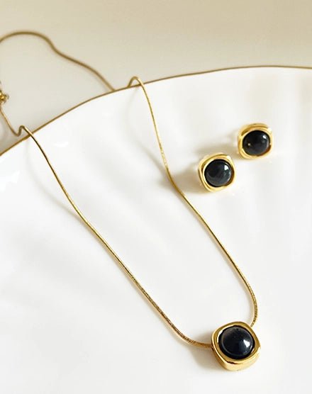 Midnight Muse Black Stone Necklace and Stud Set - Silks & Jewels