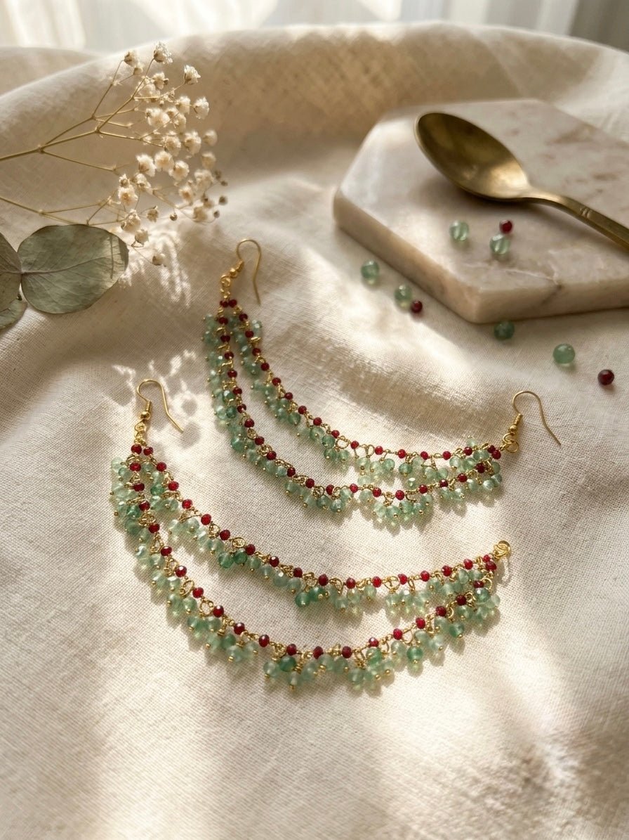 Mint Maroon Earchain - Silks & Jewels