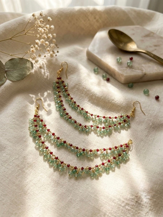 Mint Maroon Earchain - Silks & Jewels