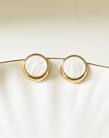 Mother of Pearl Stainless Steel Waterproof Stud Earrings - Silks & Jewels