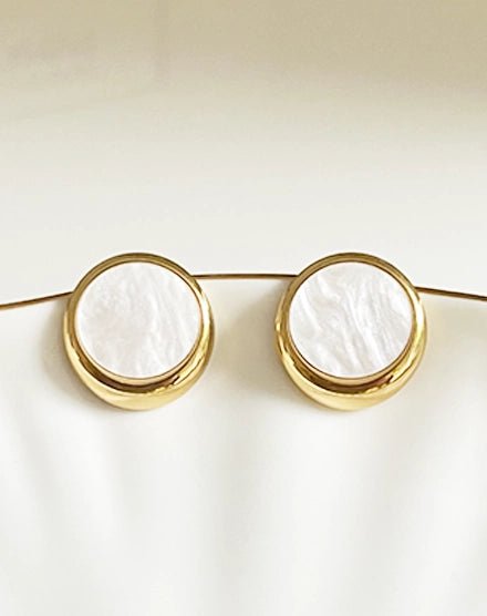 Mother of Pearl Stainless Steel Waterproof Stud Earrings - Silks & Jewels
