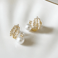 Pearl and Crystal Leaf Design Gold Plated Earrings - Silks & Jewels