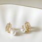 Pearl and Crystal Leaf Design Gold Plated Earrings - Silks & Jewels