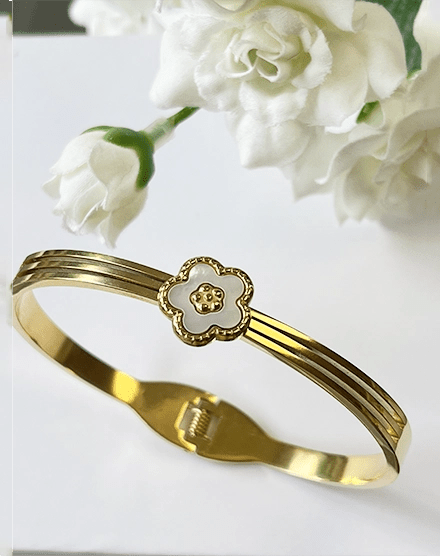 Petal Grace Enamel Floral Gold Plated Bangle - Silks & Jewels