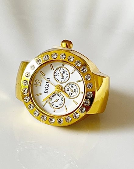 RegalTime Crystal Accent Gold Plated Watch Ring - Silks & Jewels