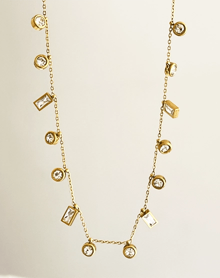 Sparkle Drop Gold Plated Crystal Charm Necklace - Silks & Jewels