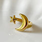 Stellar Embrace Moon and Star Adjustable Gold Ring - Silks & Jewels