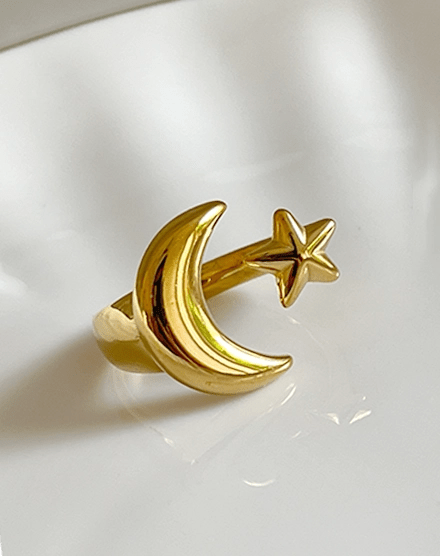 Stellar Embrace Moon and Star Adjustable Gold Ring - Silks & Jewels