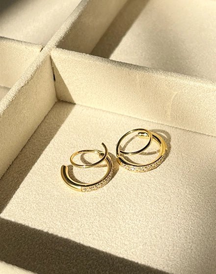 Twilight Curve Double Hoop Zircon Sparkle Earrings - Silks & Jewels