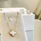 White Clover Minimal Pendant and Stud Necklace Set - Silks & Jewels